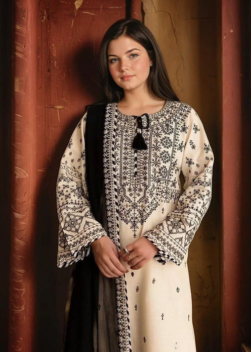 Ivory Noir Embroidered Cotton Suit