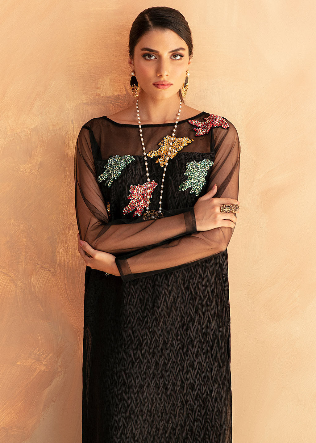 Black Pleated Silk 2PC Set