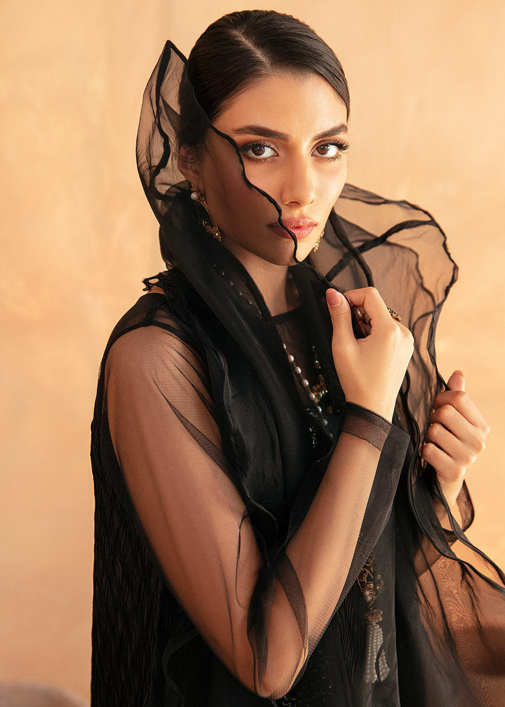 Black Pleated Silk 2PC Set