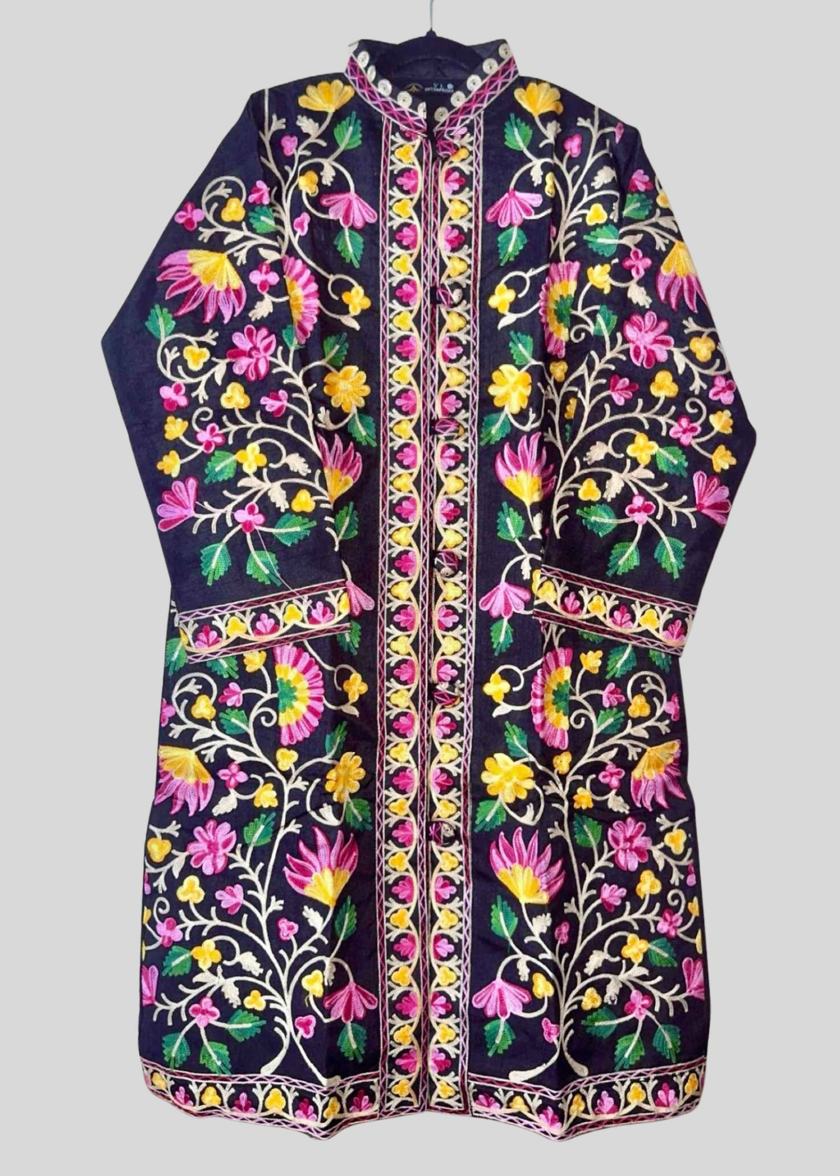 Kashmiri Coat Yellow Purple Long