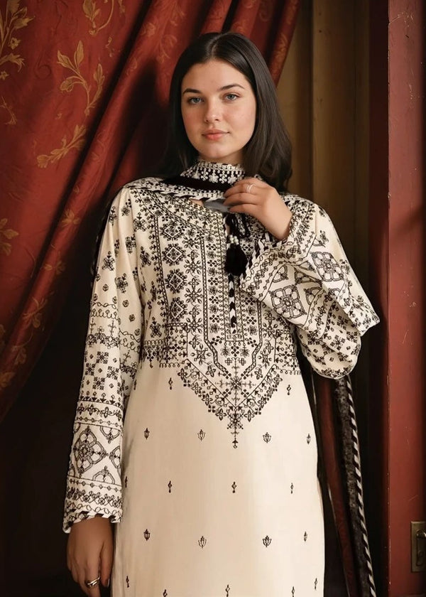 Ivory Noir Embroidered Cotton Suit
